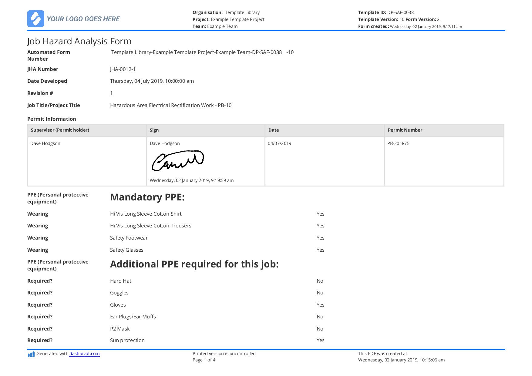 JSA template: Free and editable job safety analysis template