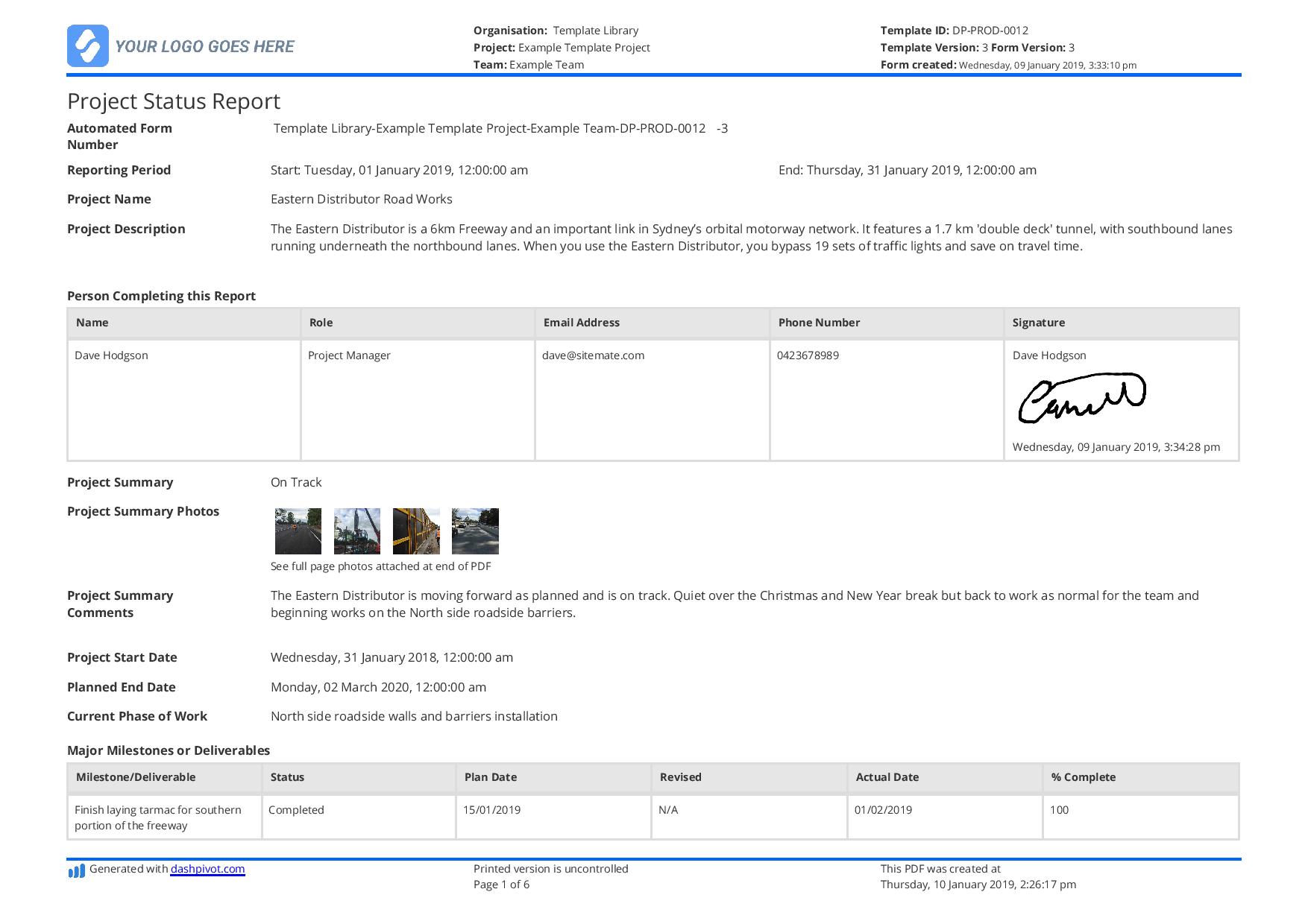 example-of-a-project-status-report-to-copy-use-download-or-print