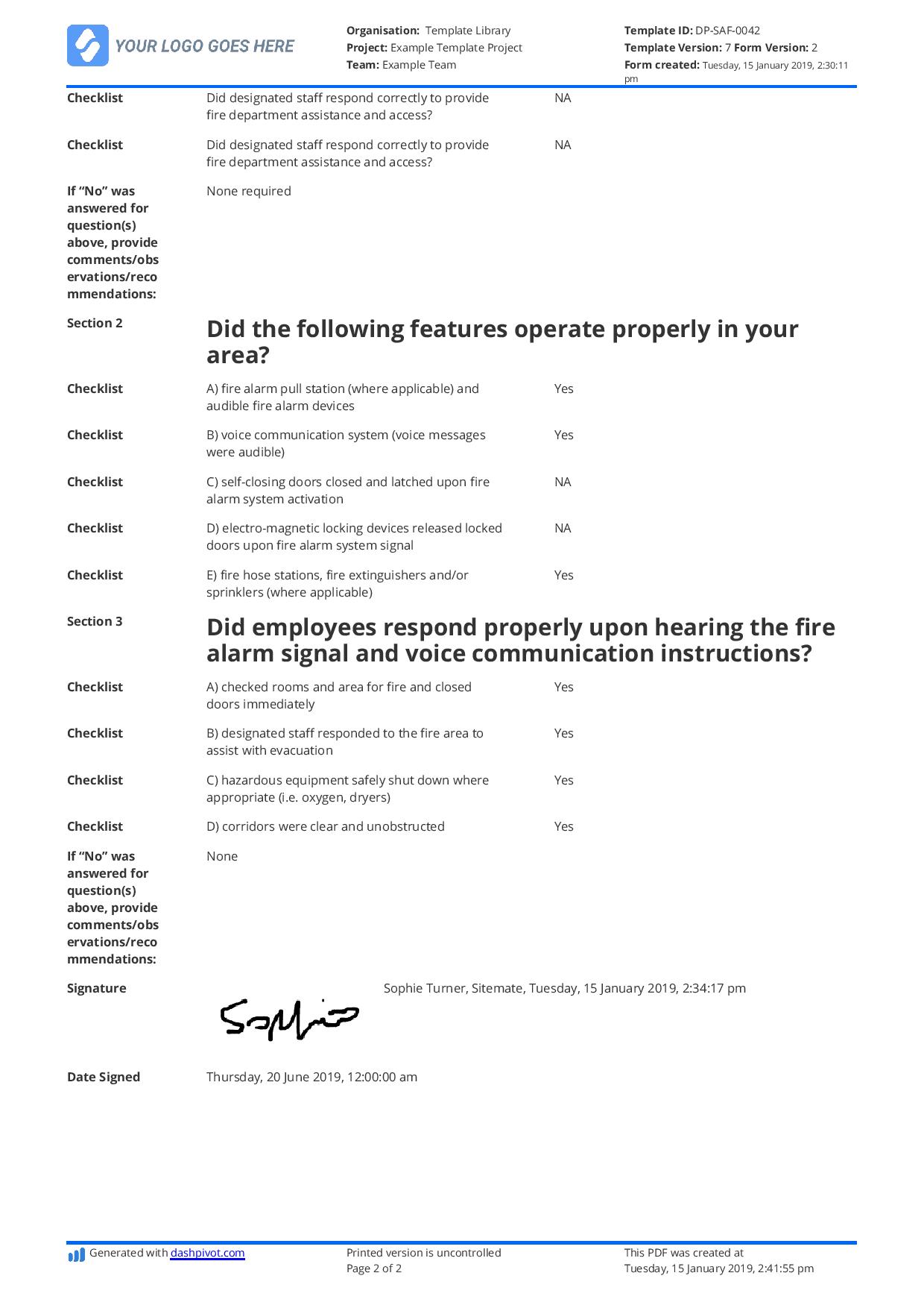 Free Fire Drill Report Template Use Customise Download Print 9592