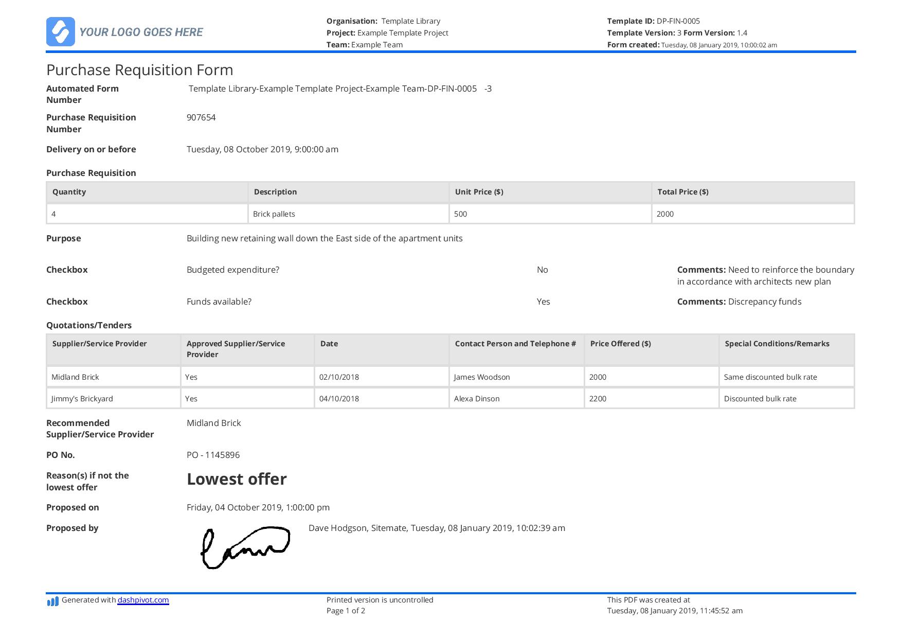 simple purchase order form