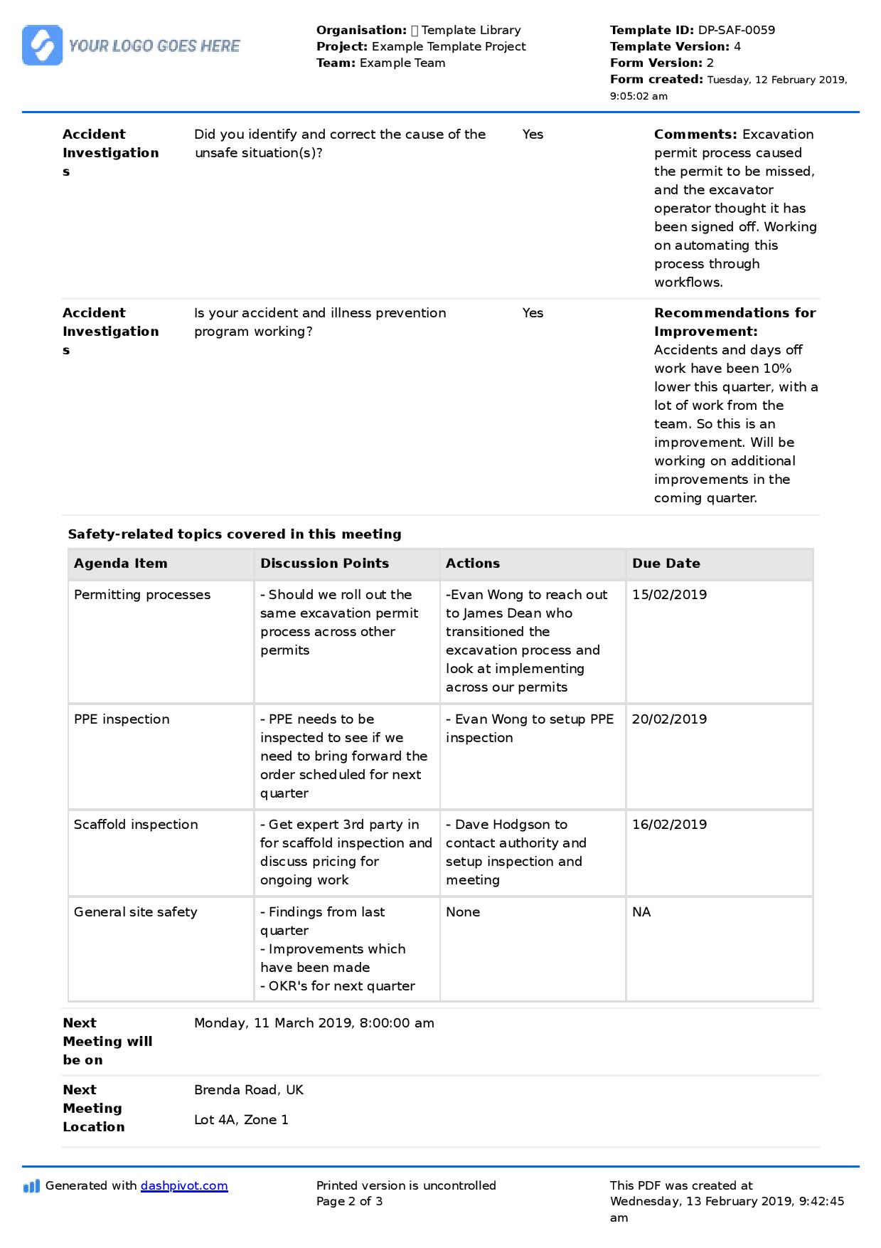 Safety Committee Meeting Agenda And Minutes Template