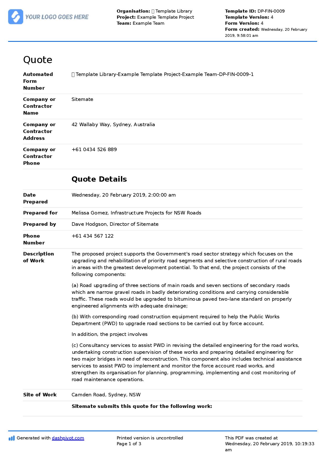 Construction Quotes Templates For Free Printable Templates