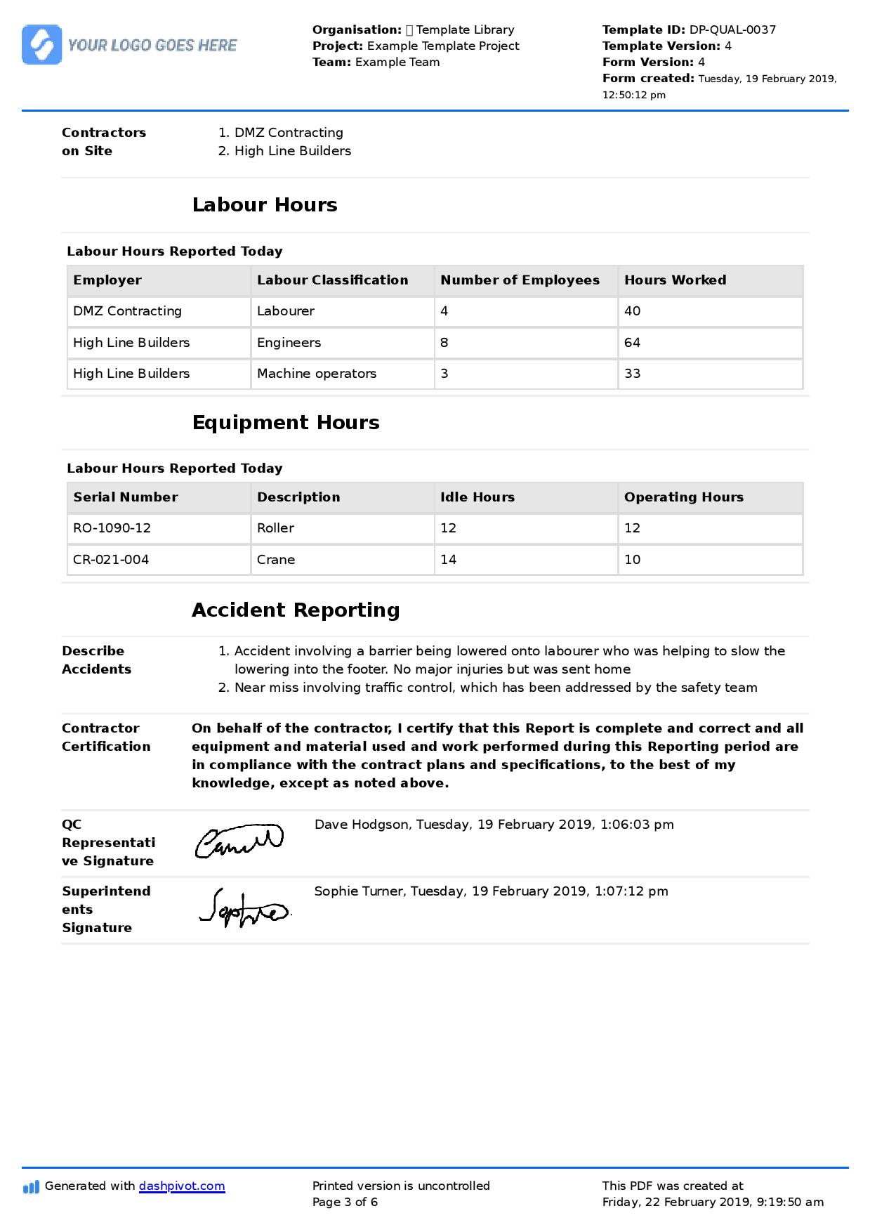 QA QC Report template and sample with customisable format