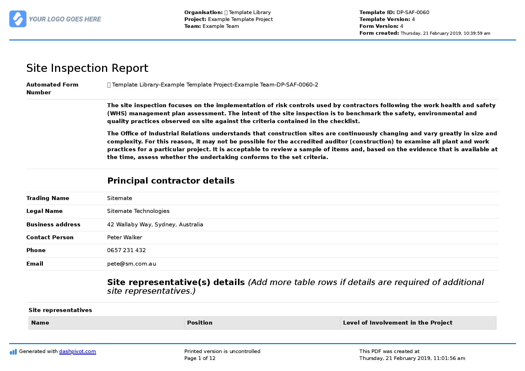 Site Inspection Report: Free template, sample and a proven ...