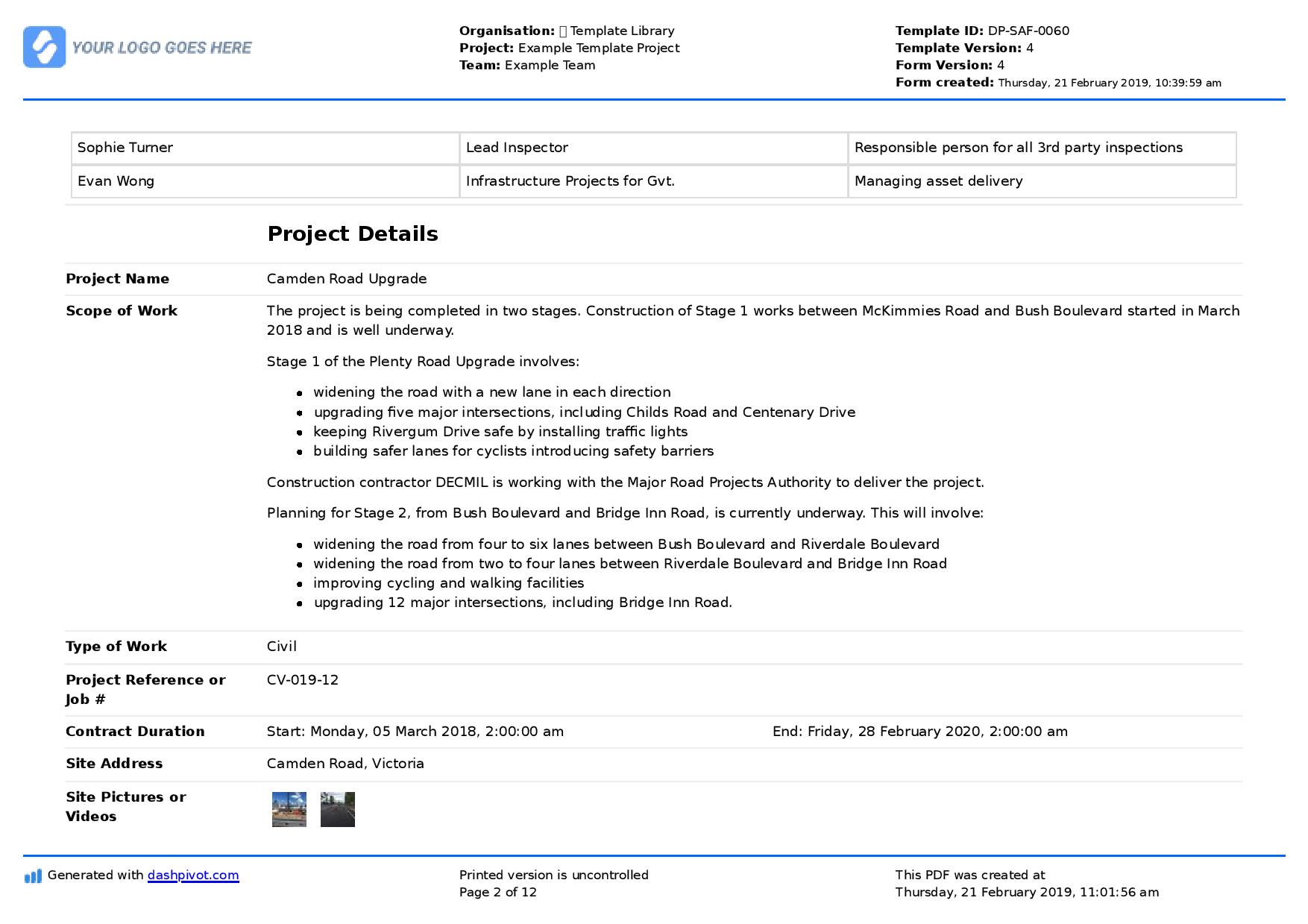 civil site visit report format