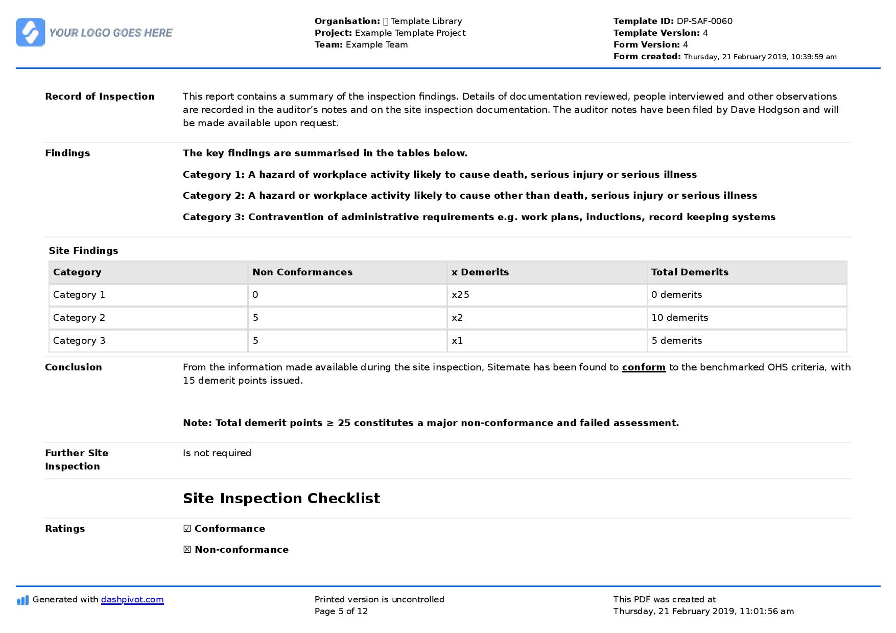 Site Inspection Report Template Like a word doc & sample PDF