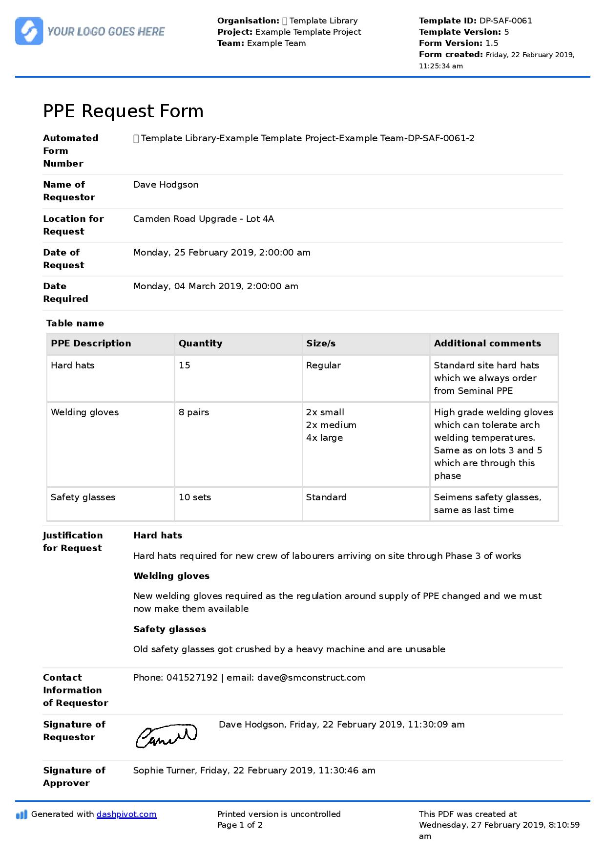 PPE Checklist Form