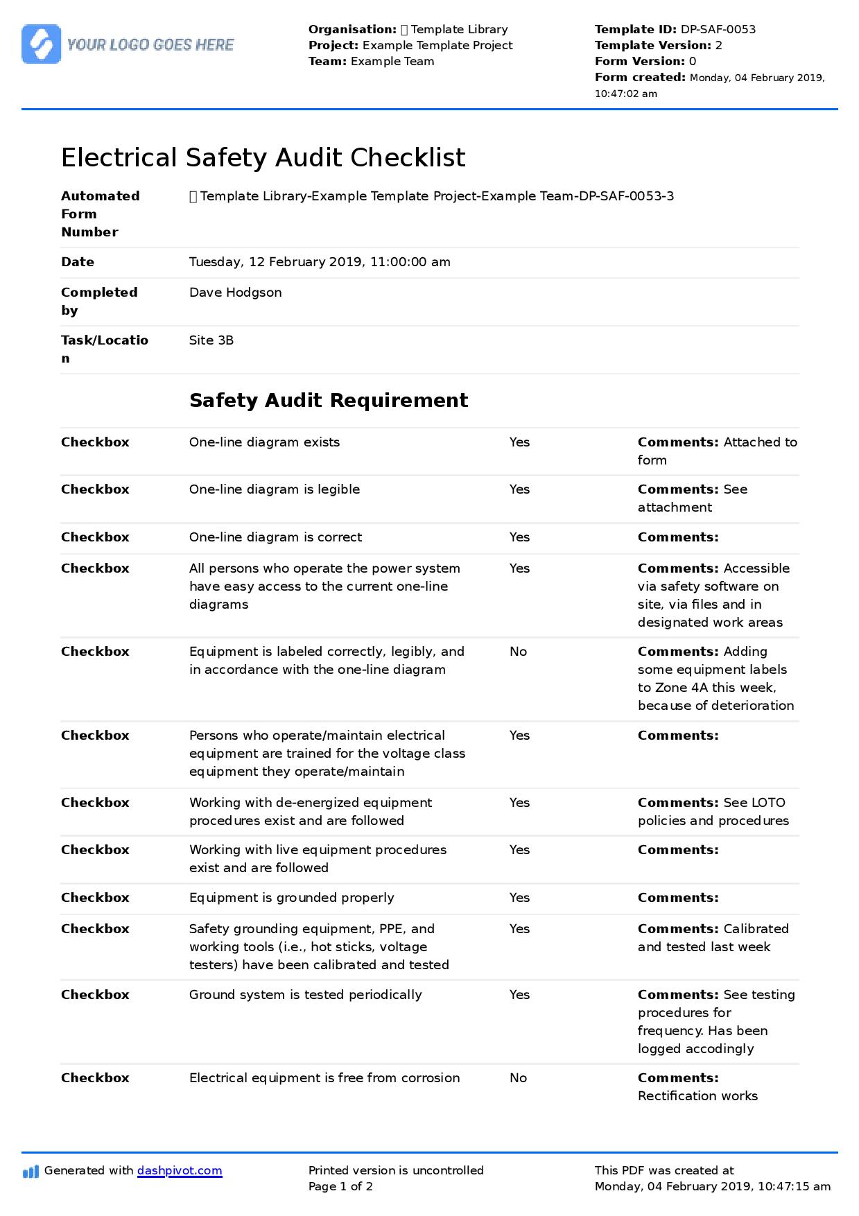 Electrical Checklist In Excel Format : 22 Inspection ...