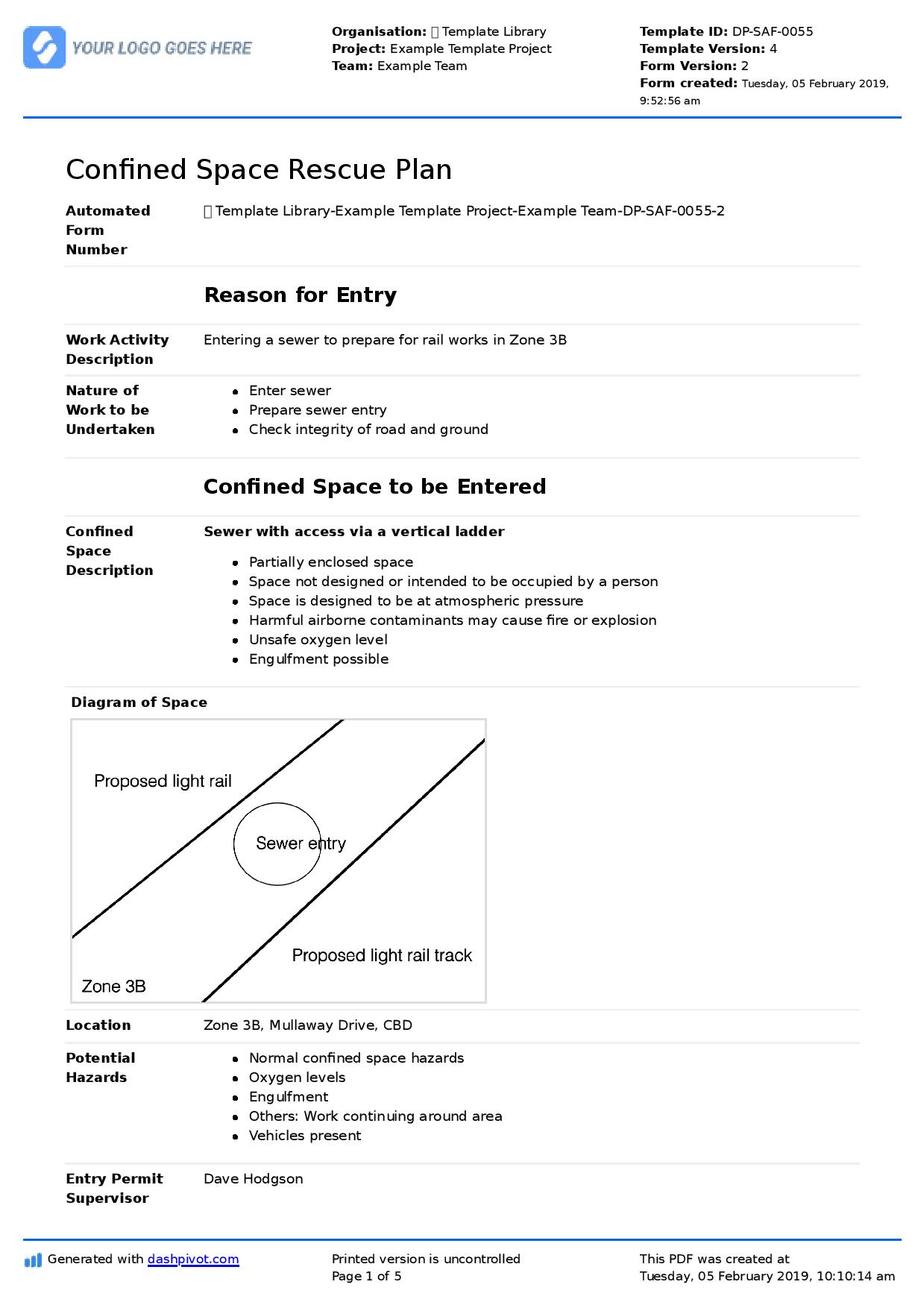 Confined Space Entry Plan Template