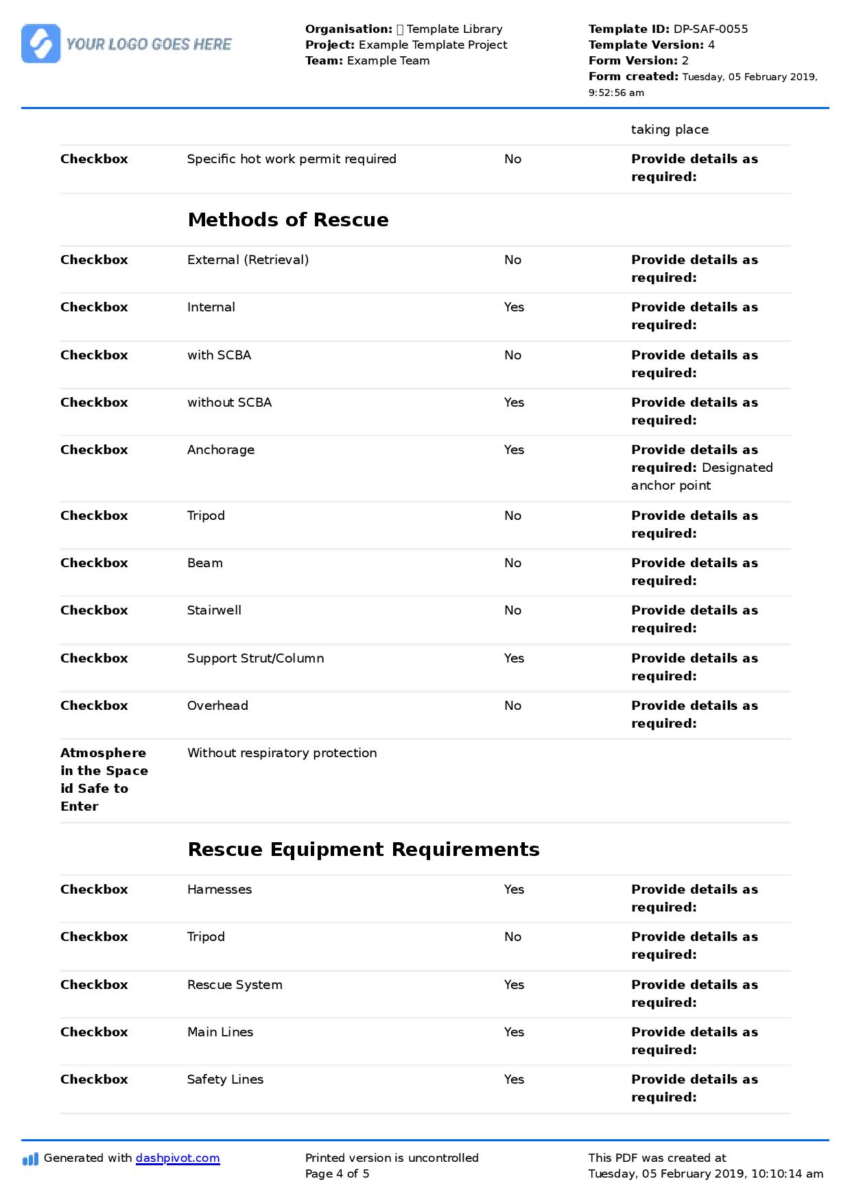 Free Confined Space Rescue Plan Template Checklist And Requirements 