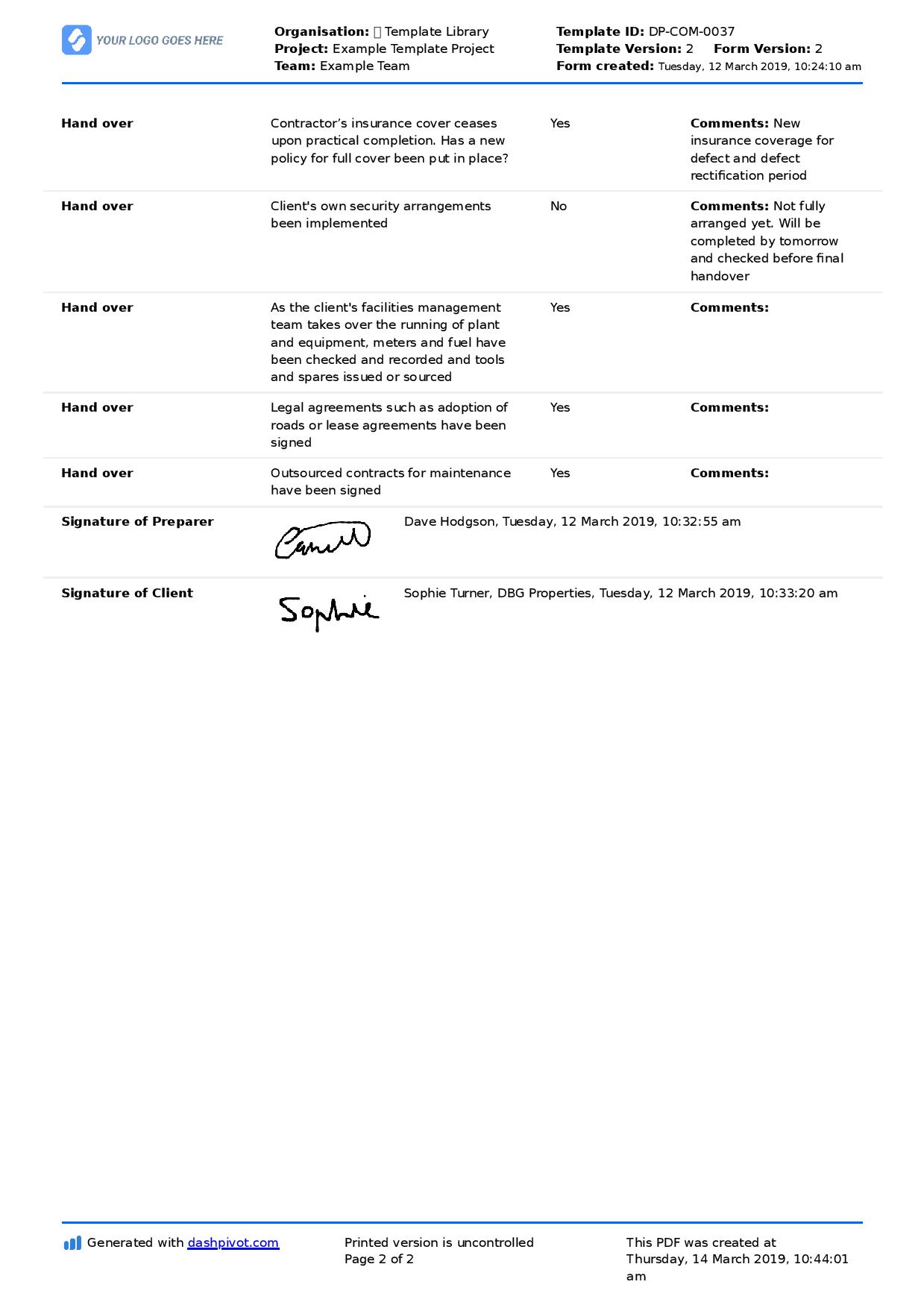 Construction project handover procedure: The right procedure for you Pertaining To Practical Completion Certificate Template Uk