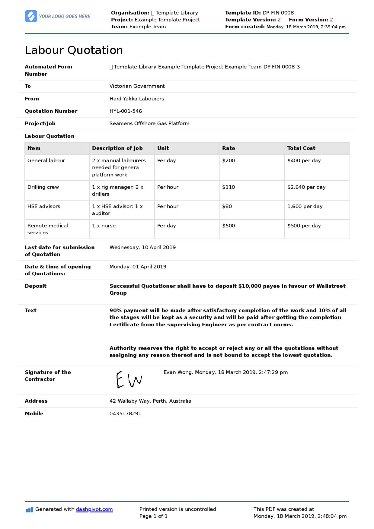 Quotation for Manpower Supply: Proven format, sample and template