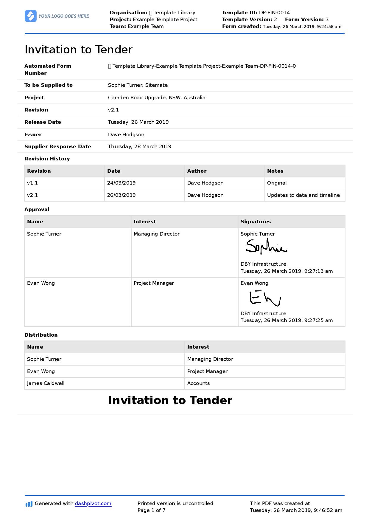 Invitation to Tender template (Better than word and PDF) - Use it free