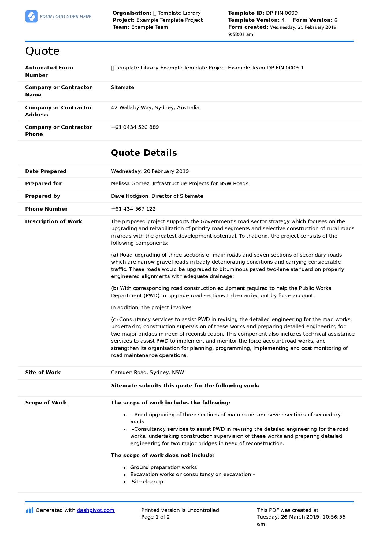 construction quotation cover letter