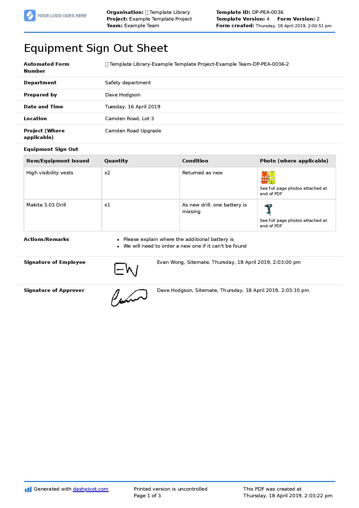 Equipment Sign Out Sheet Template Better Than Word PDF Excel 