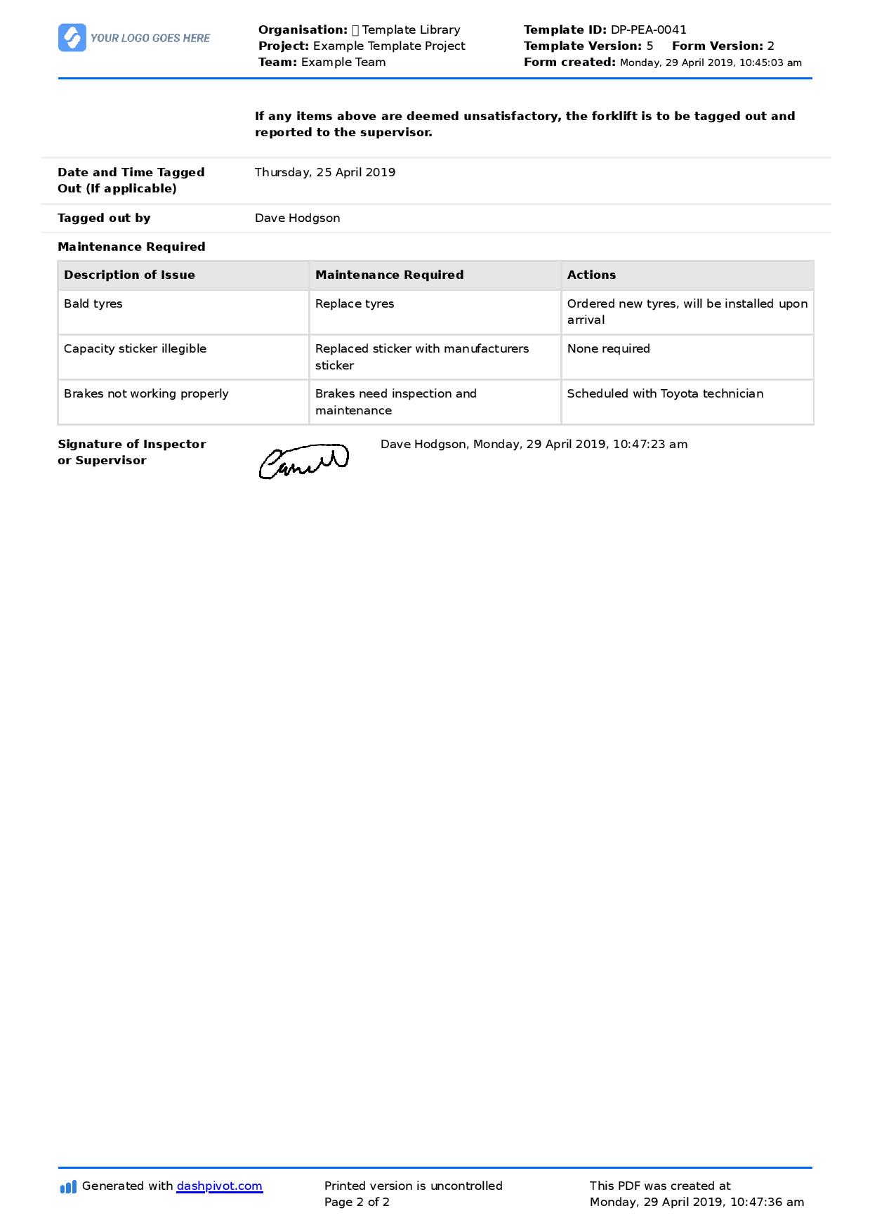 forklift-inspection-checklist-for-daily-pre-use-safety-inspections for Printable Free Weekly Forklift Inspection Checklist Template Forklift Inspection Checklist (For daily, pre-use & safety inspections) for Printable Free Weekly Forklift Inspection Checklist Template