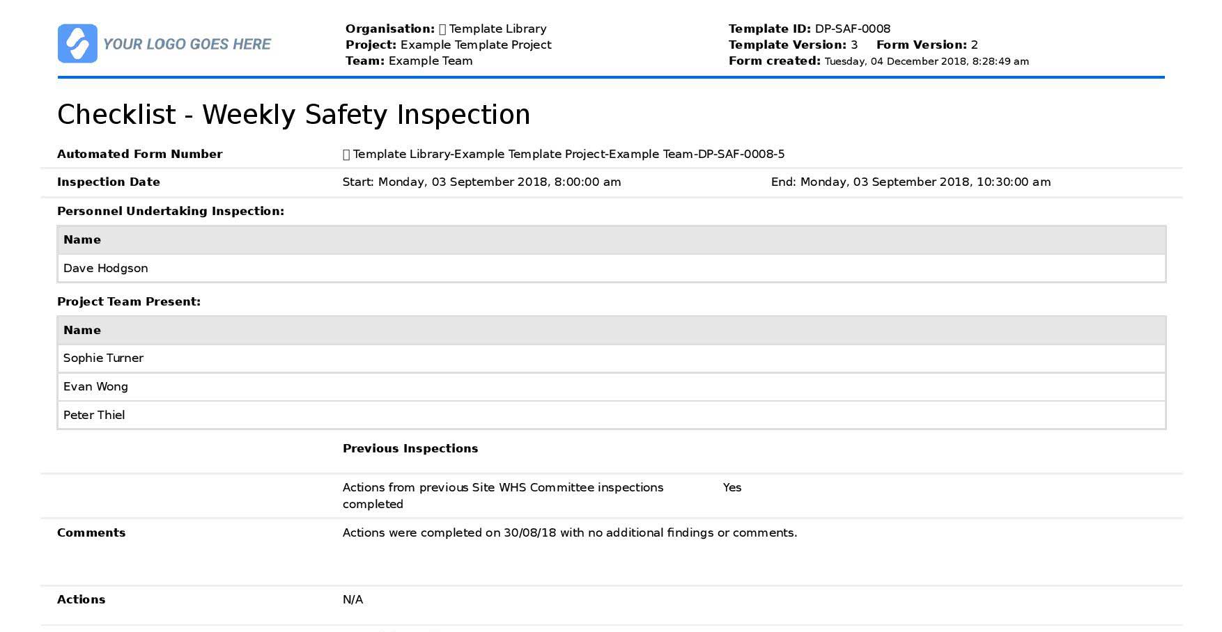 Safety inspection software export