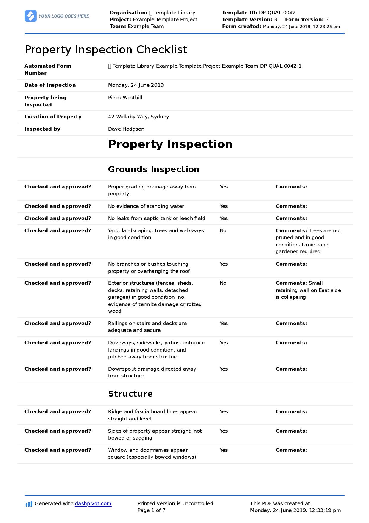 maintenance checklist template excel