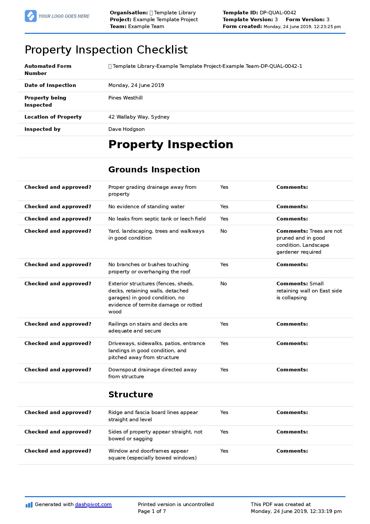 Maintenance Checklist Template Excel