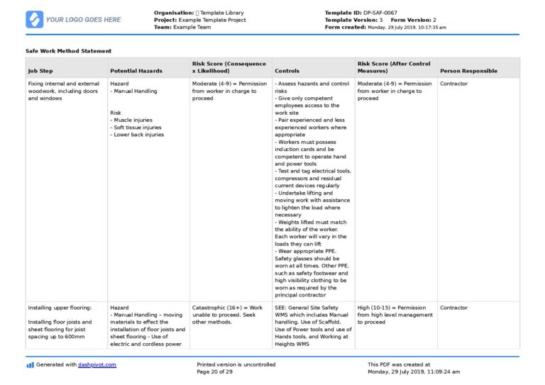 Carpentry Safe Work Method Statement [Free + editable SWMS]