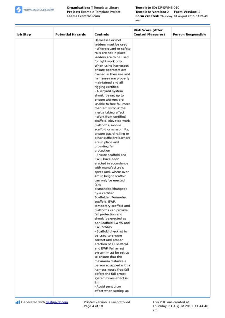 Safe Work Method Statement for Roofing: Roofing SWMS Template