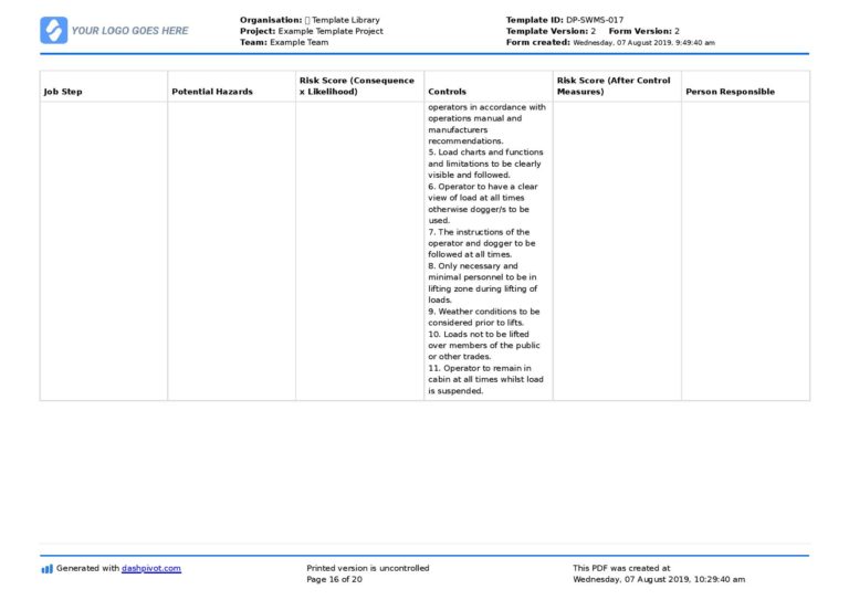 Skid Steer Loader Safe Work Method Statement [Free and editable]