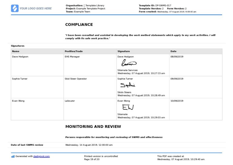 Skid Steer Loader Safe Work Method Statement [Free and editable]
