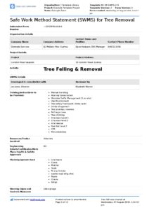 Tree Felling Tree Removal Safe Work Method Statement (SWMS)