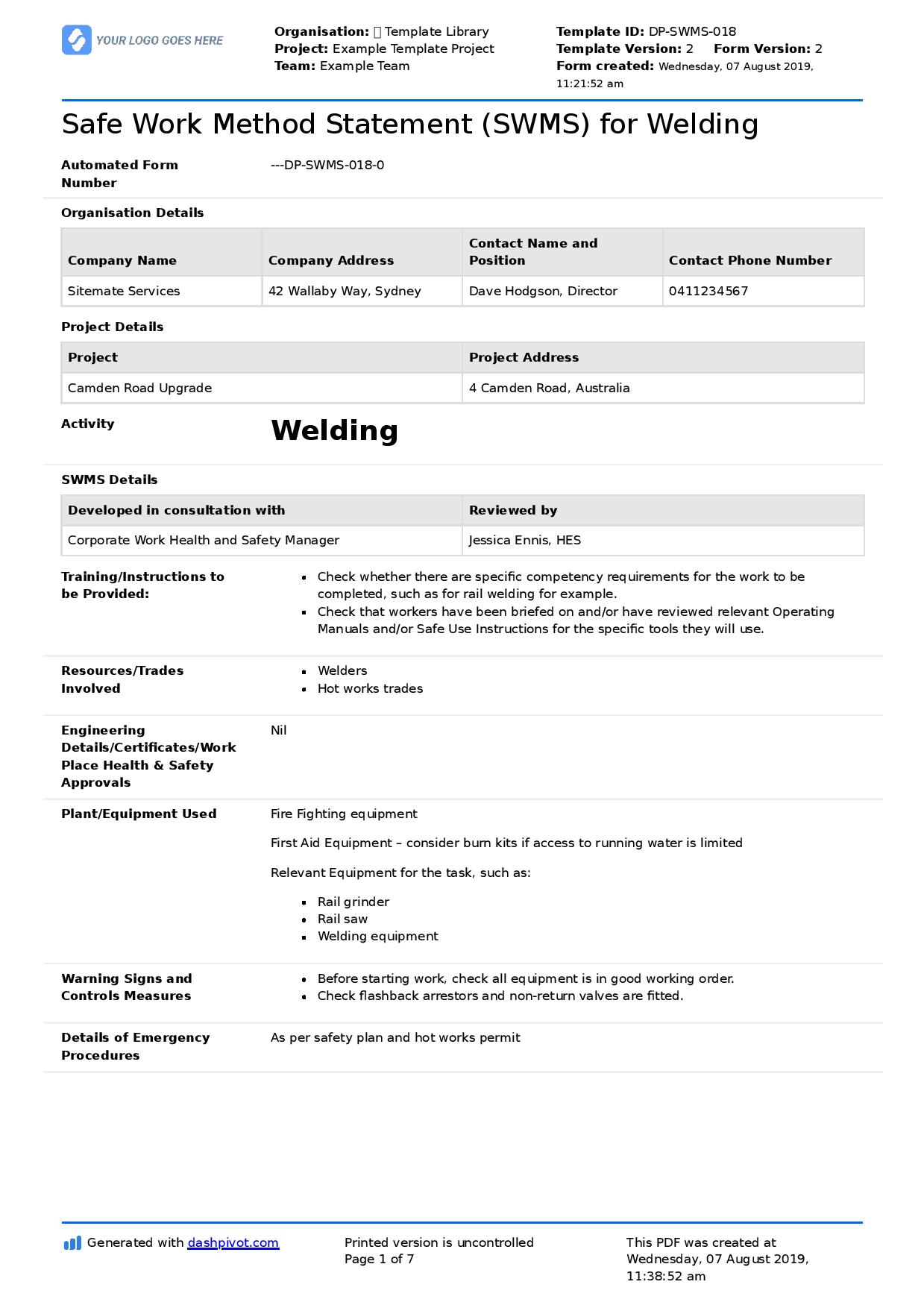 business plan example welding