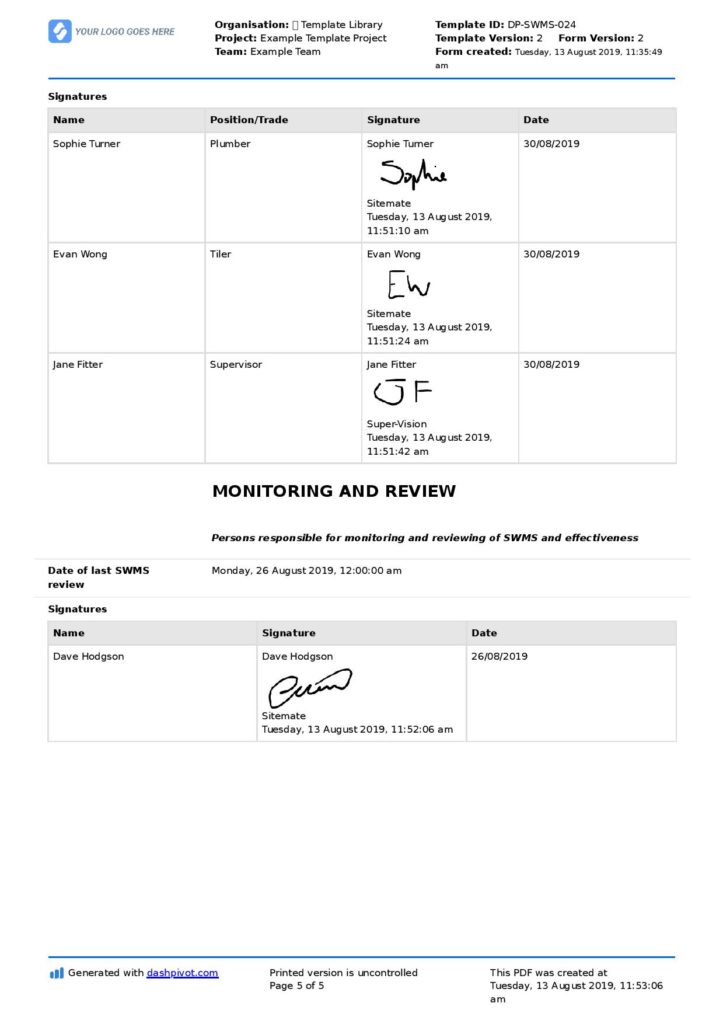 Safe work method statement for waterproofing