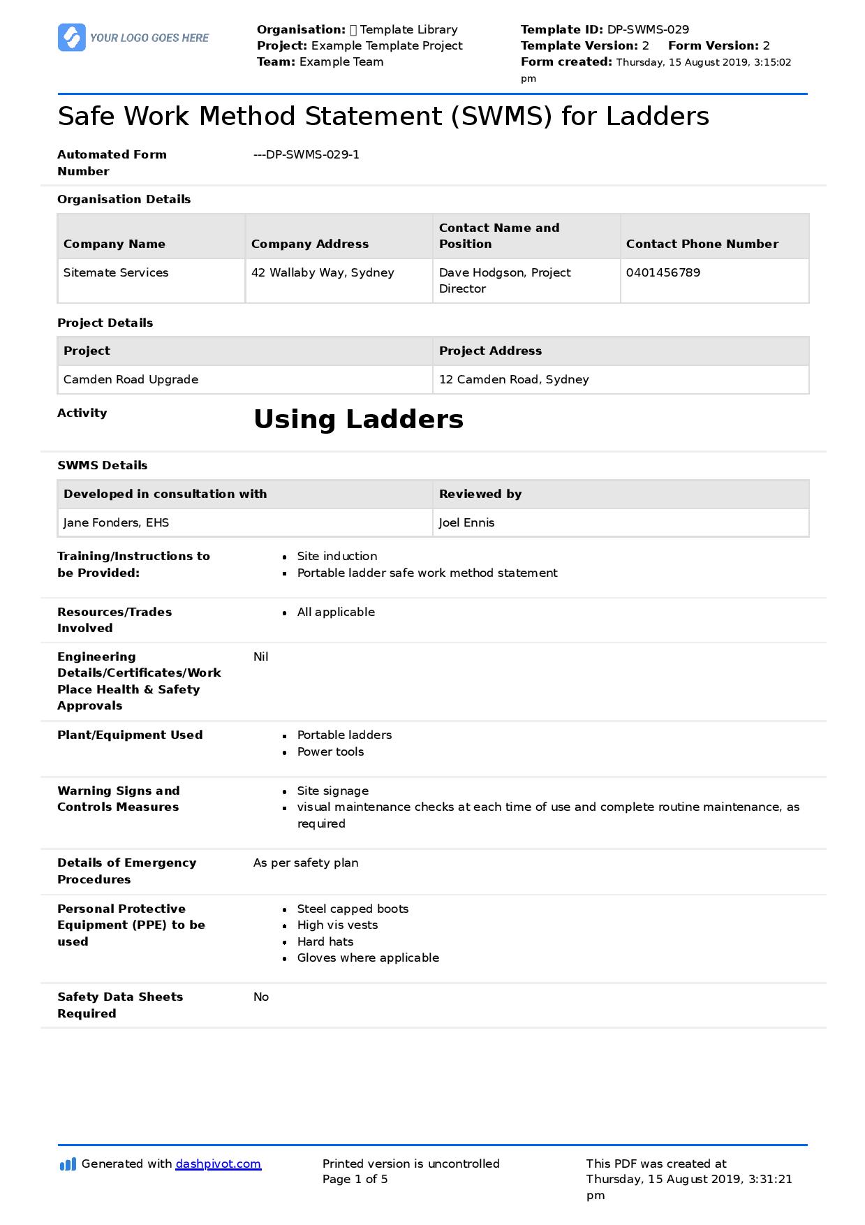 Risk Assessment Step Ladders