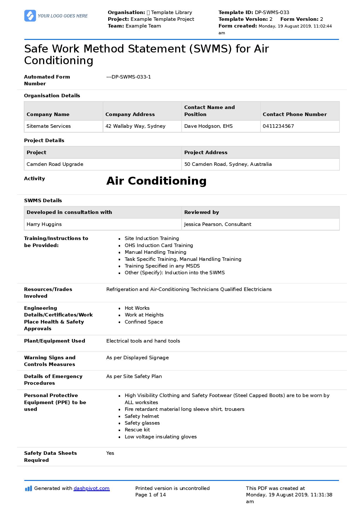 Air Conditioning Risk Assessment Method Statement Seg vrogue co