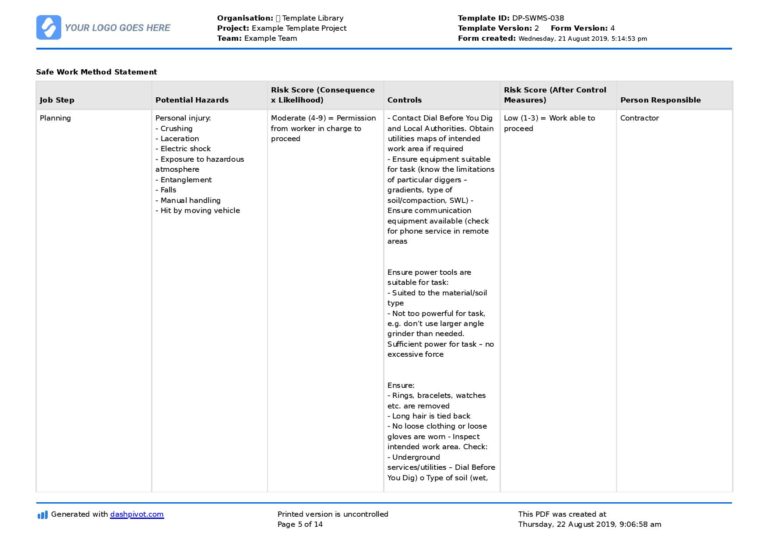 Safe Work Method Statement for Fencing (Free fencing SWMS)