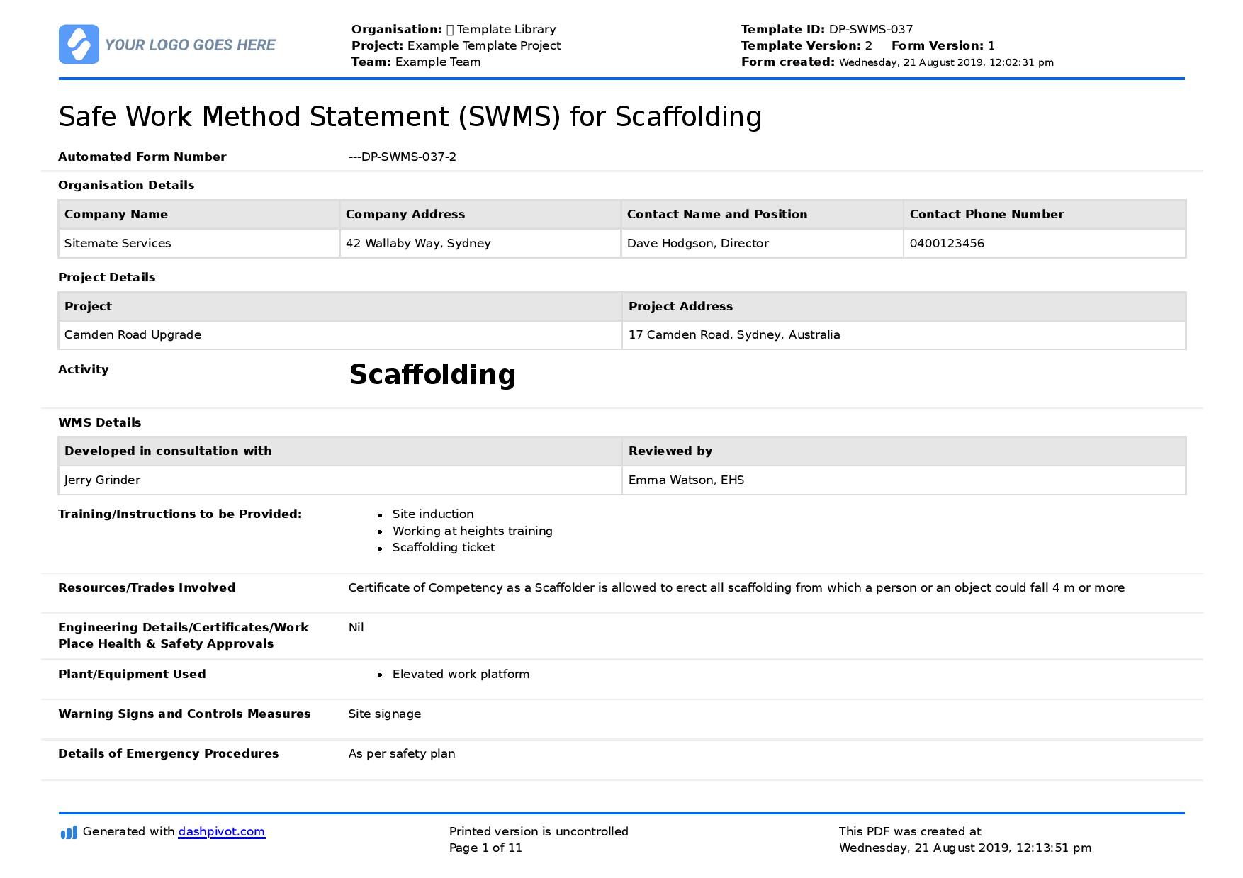 Formwork Safe Work Method Statement Free Formwork Swms Vrogue