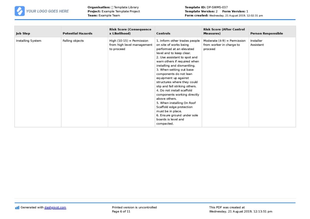 Scaffolding safe work method statement