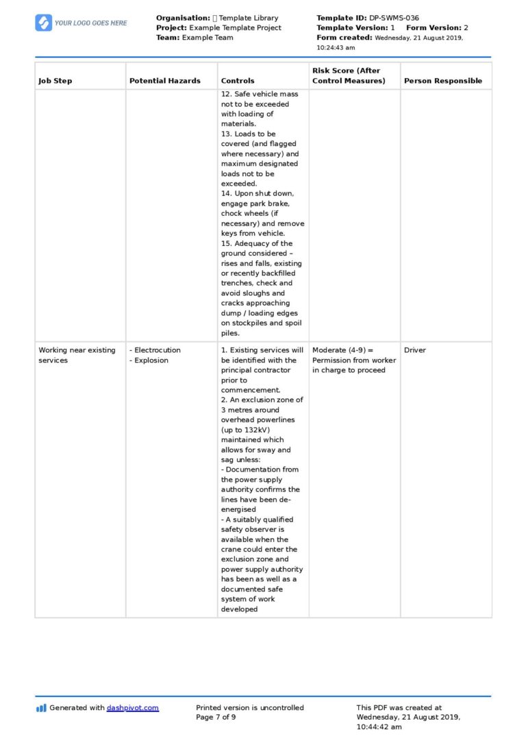 Water Truck Safe Work Method Statement (Free + editable SWMS)