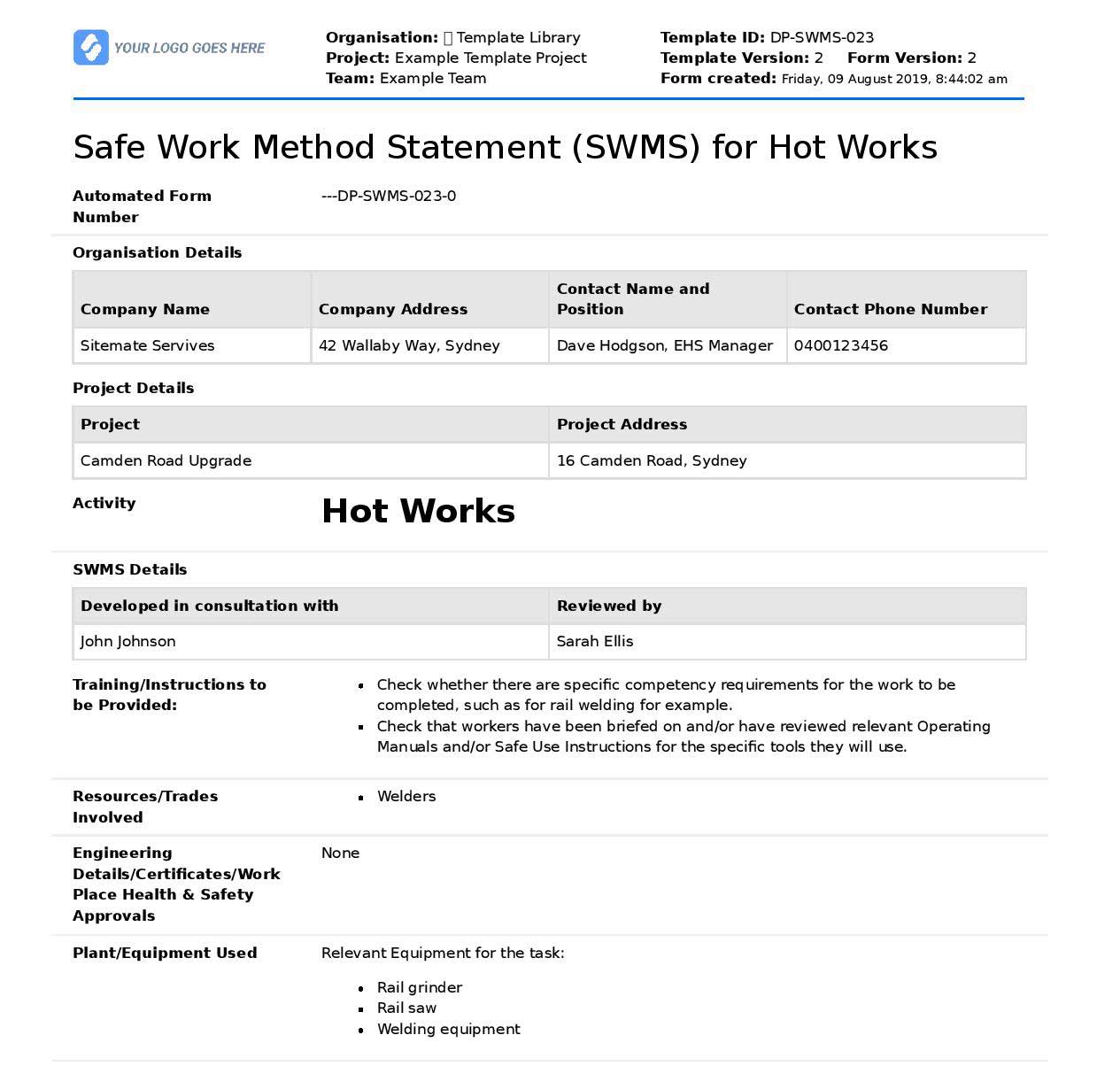 Safe Work Method Statement template (Free SWMS templates)