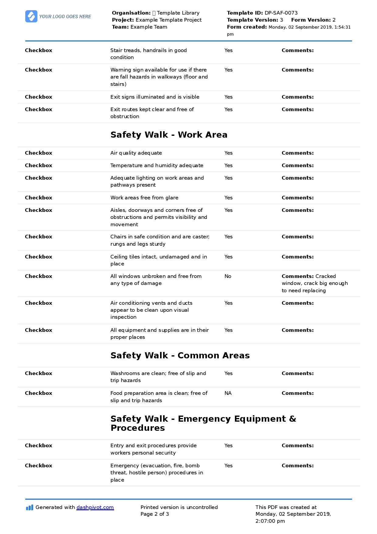 Safety Walk Checklist (Free & editable for any safety walkthrough)