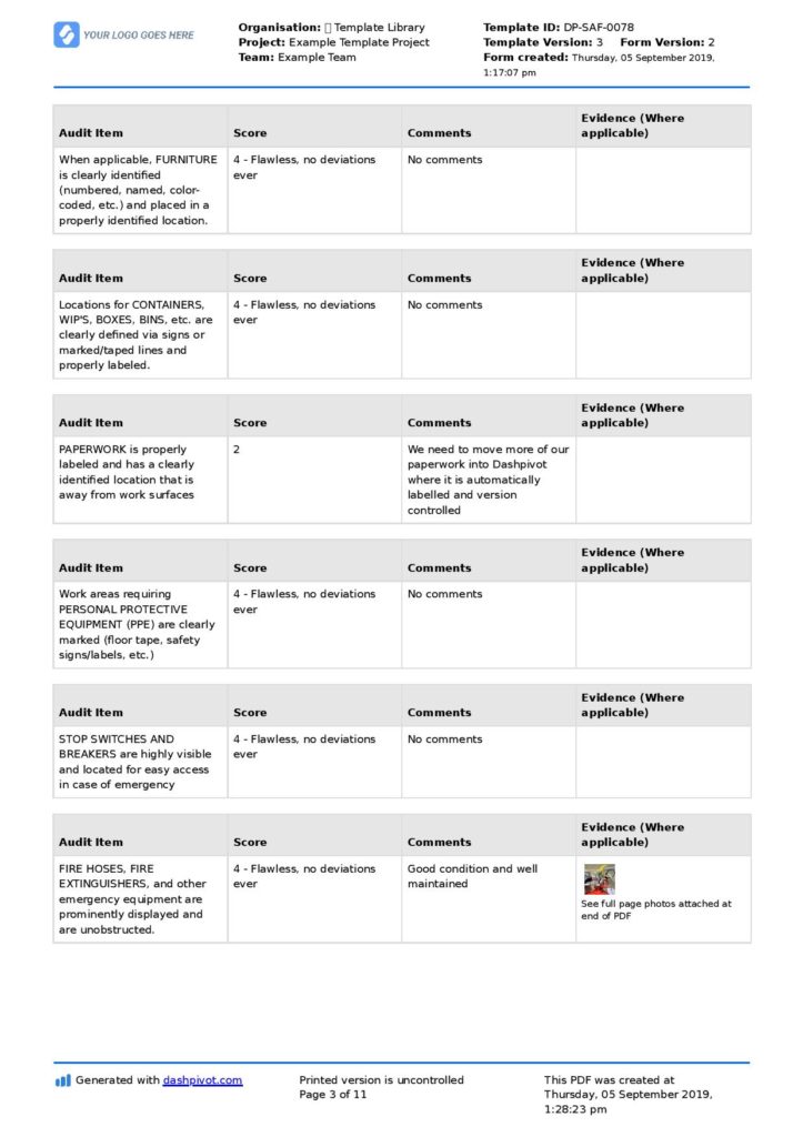 5S audit checklist template 5S audit checklist template