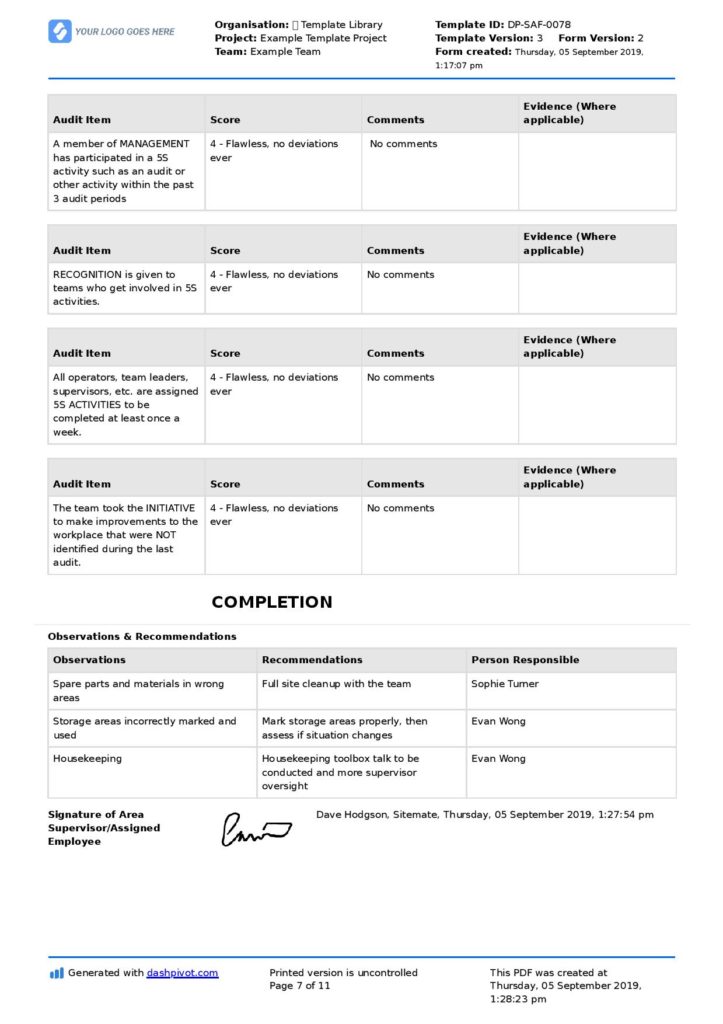 5S checklist template 5S checklist template
