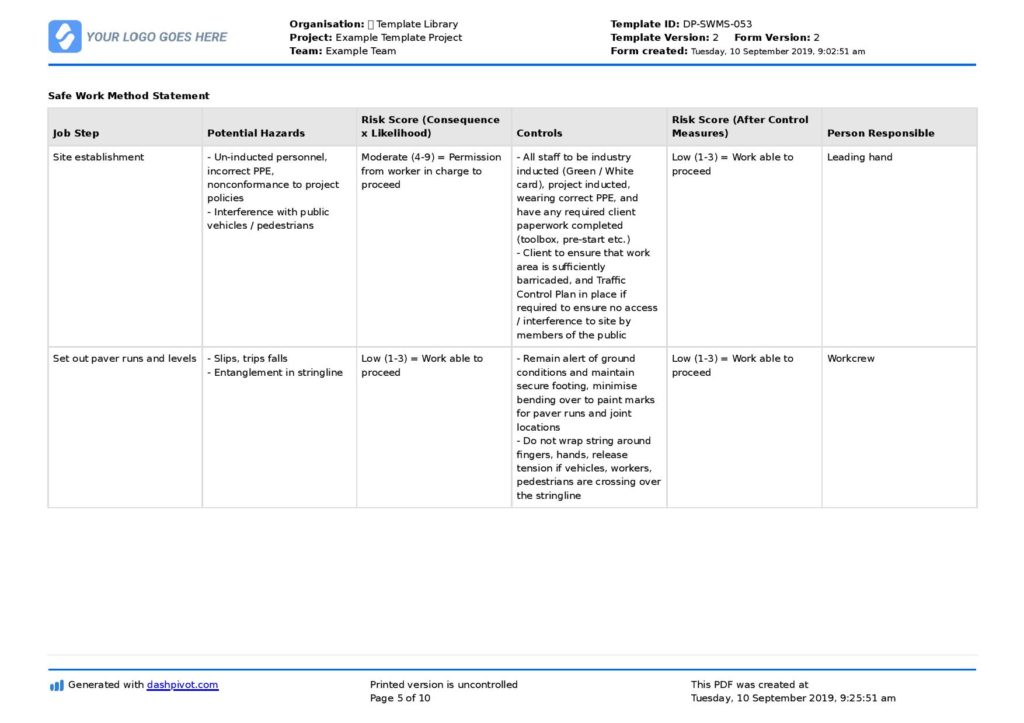 Asphalting safe work method statement