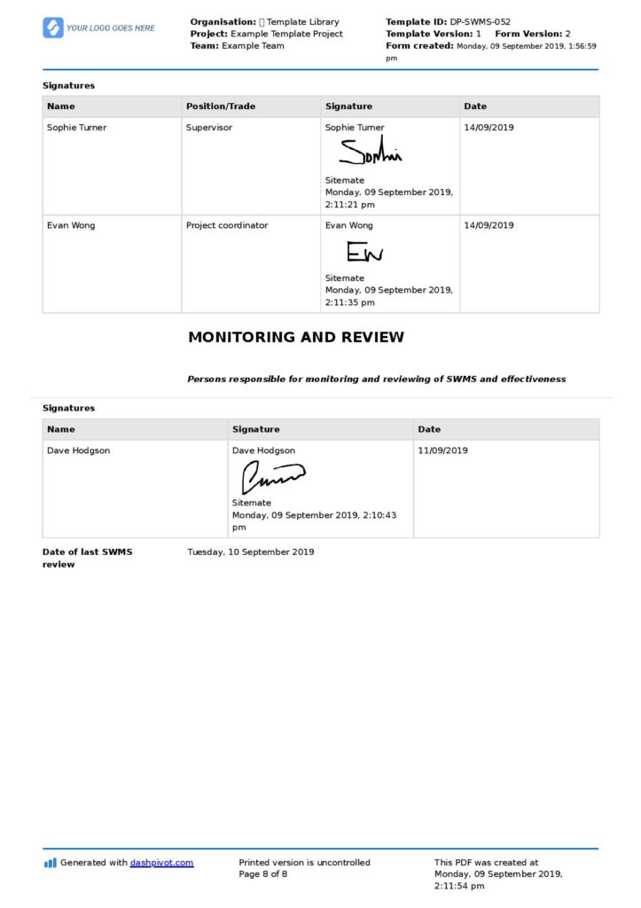 Chemical handling SWMS