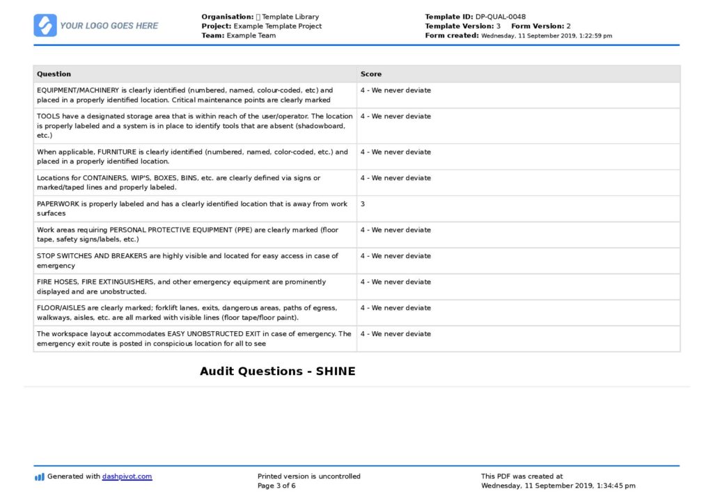 5S Audit scorecard 5S Audit scorecard