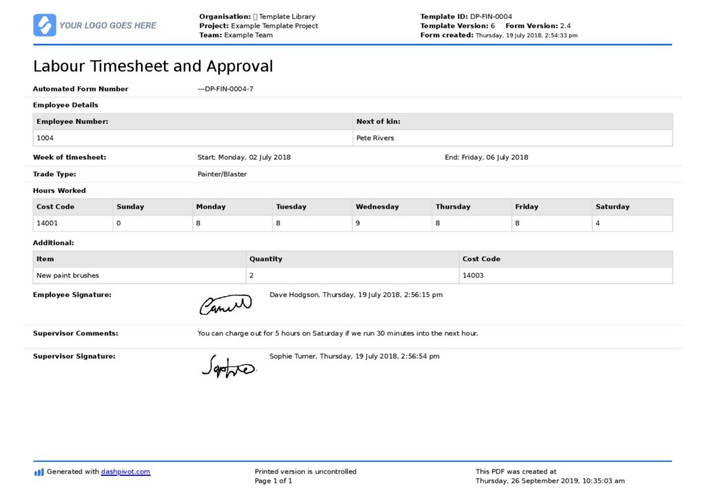 Timecard template