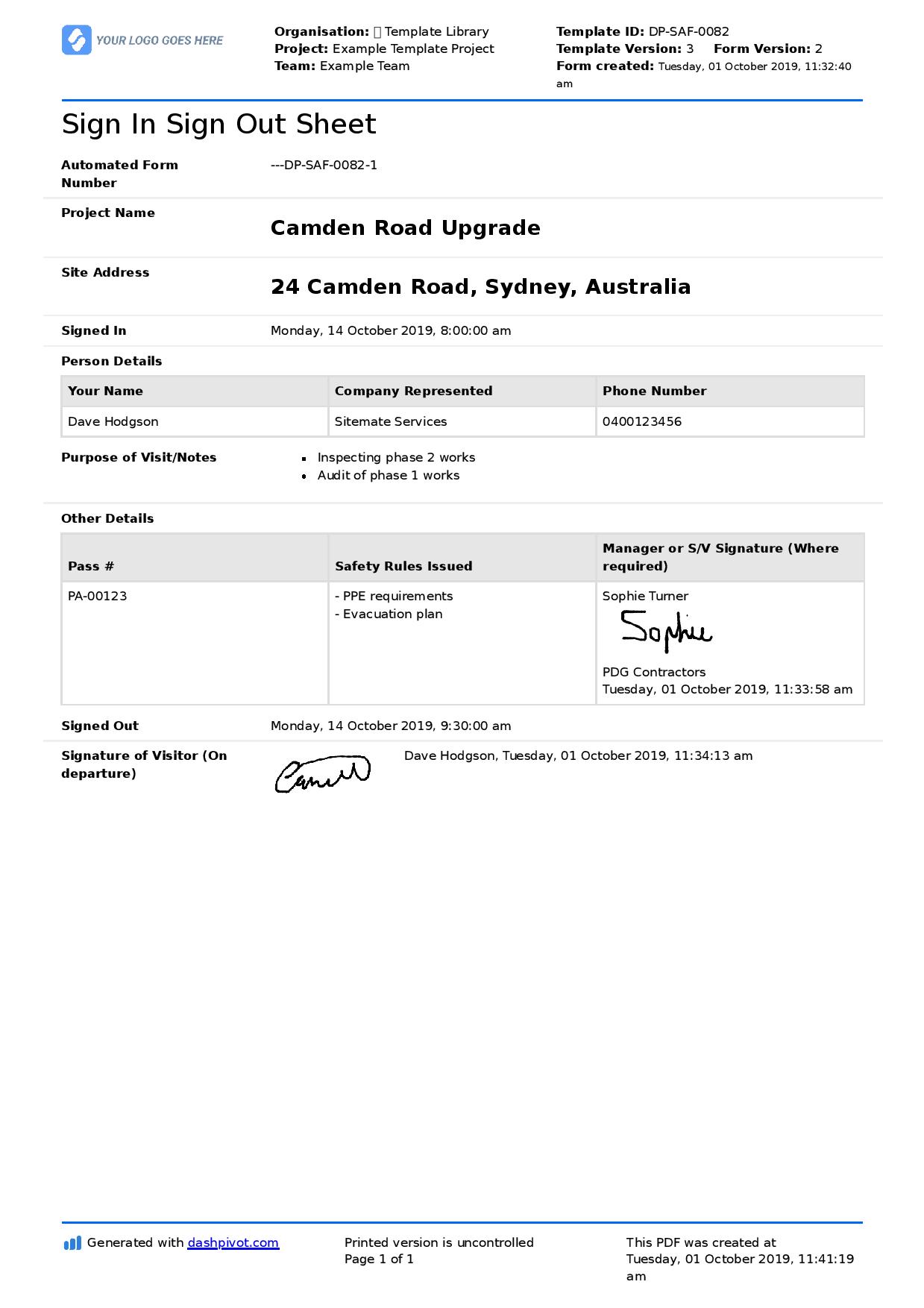 Construction Site Sign In Sheet template (Better than paper, excel, PDF)