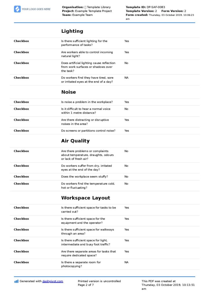 WHS workplace inspection checklist