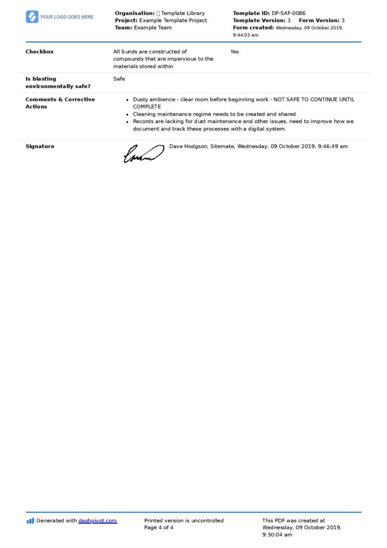 Blasting Safety Checklist (Abrasive, preblast, equipment inspections)