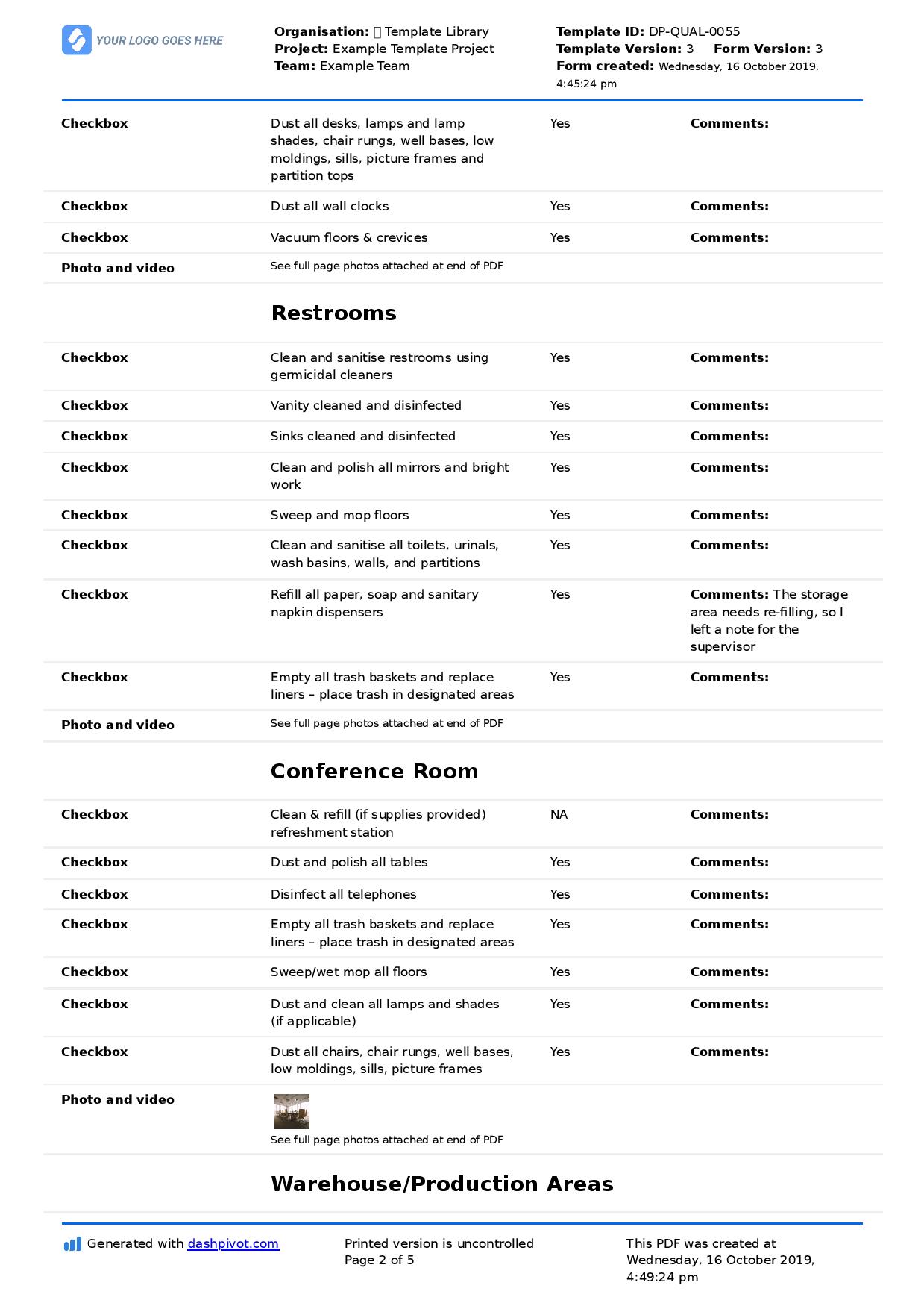 Cleaning Report Template