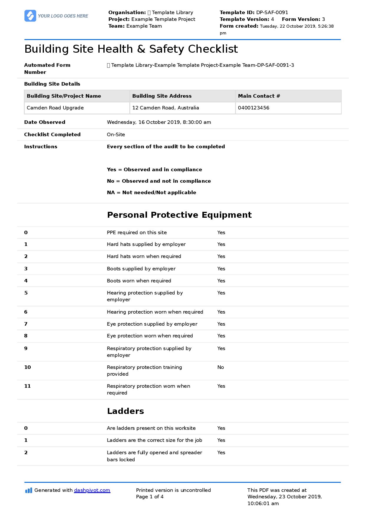 Building Site Health and Safety Checklist (Free template)