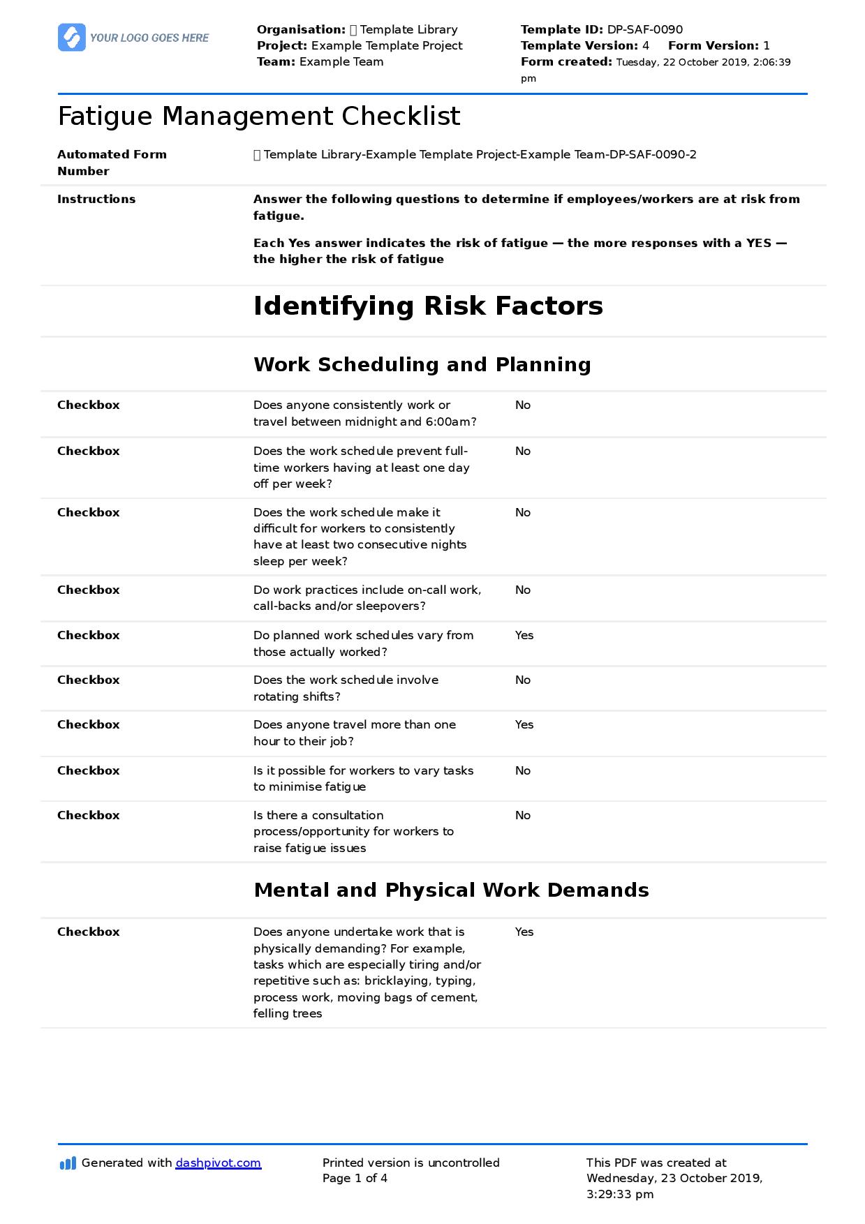 Fatigue management strategies